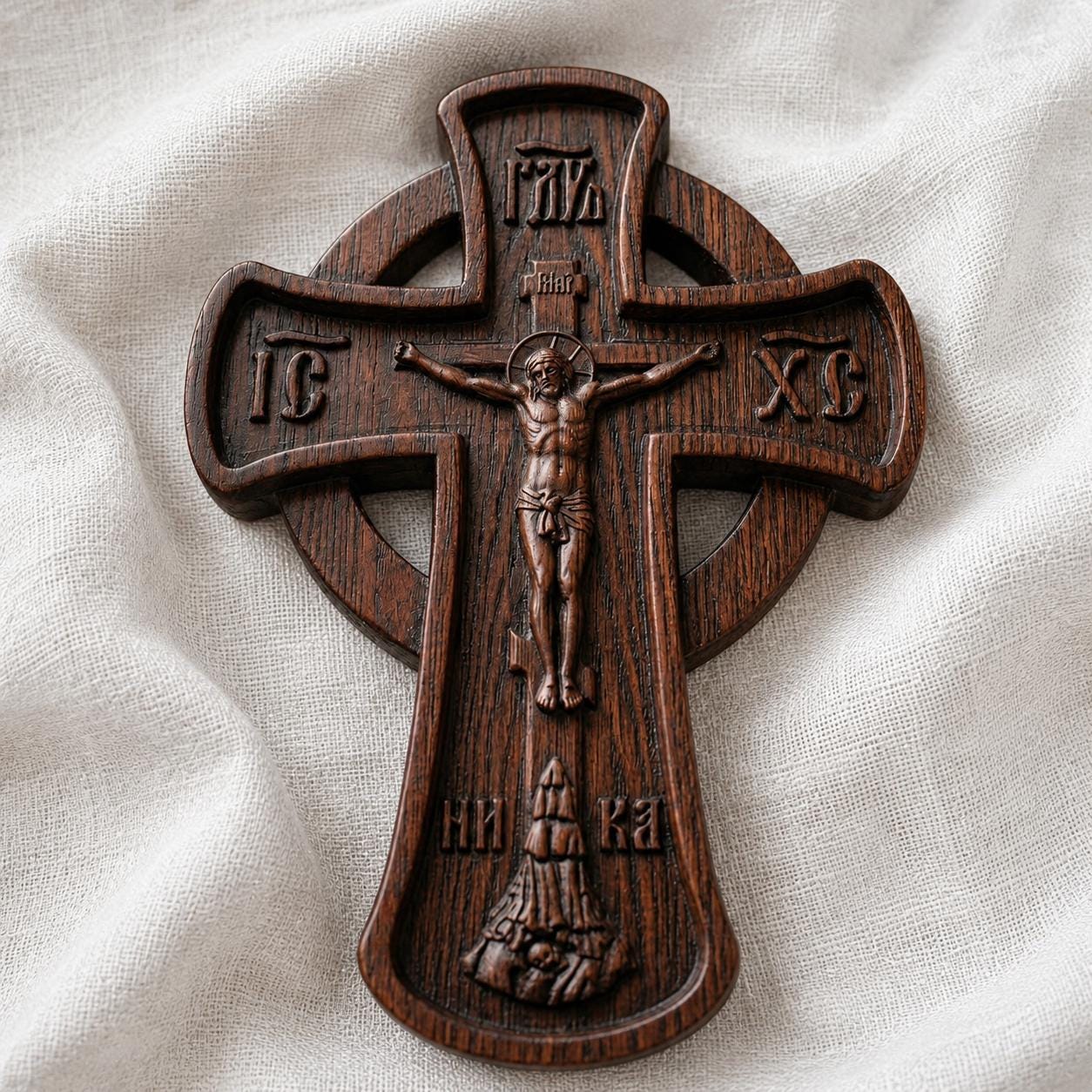 Wooden Orthodox Crucifix, 7.9-19.7in Beech Wood Cross, Jesus Christ Carving