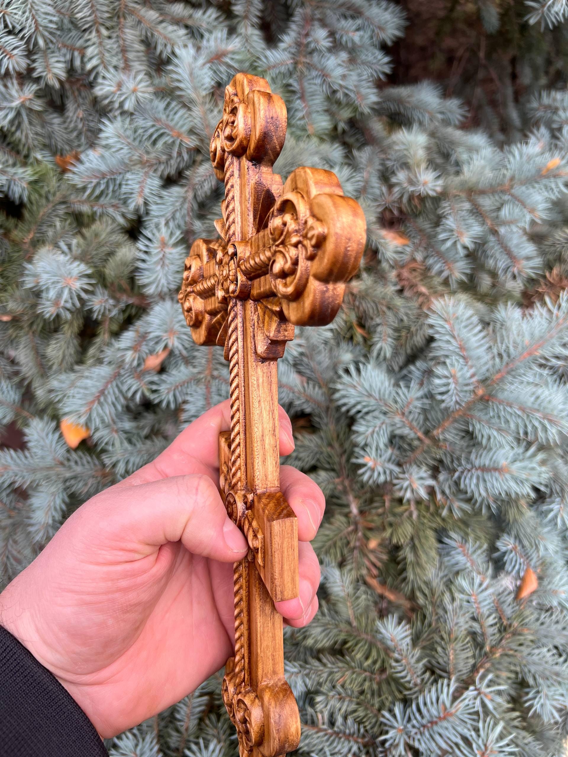 Orthodox Wooden Crucifix, Handcrafted Beech Wood Cross