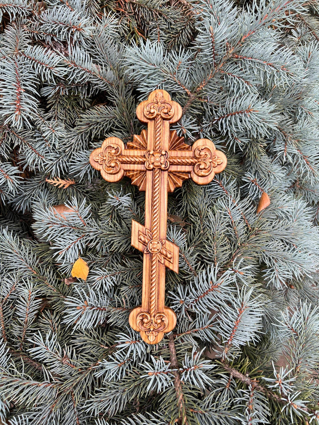 Orthodox Wooden Crucifix, Handcrafted Beech Wood Cross