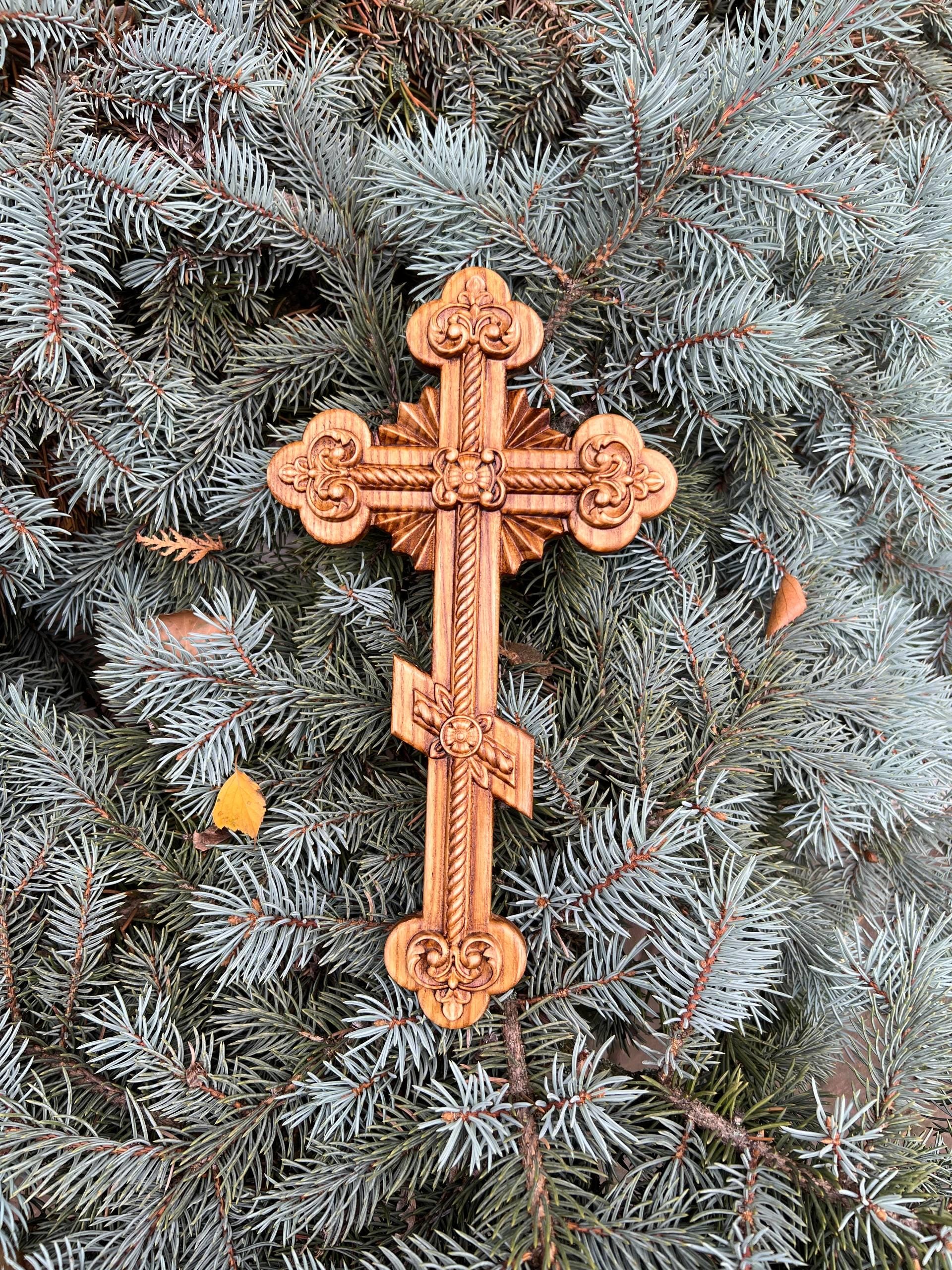Orthodox Wooden Crucifix, Handcrafted Beech Wood Cross