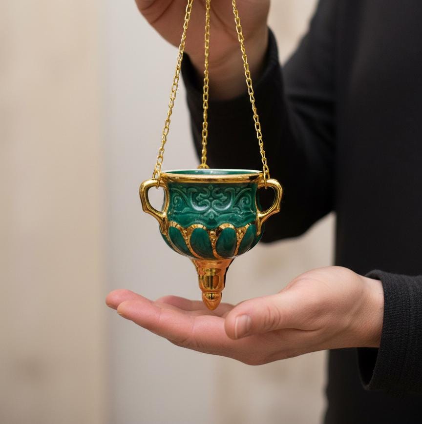 Ceramic Hanging Lampada, Orthodox Lamp, Icon Lamp.