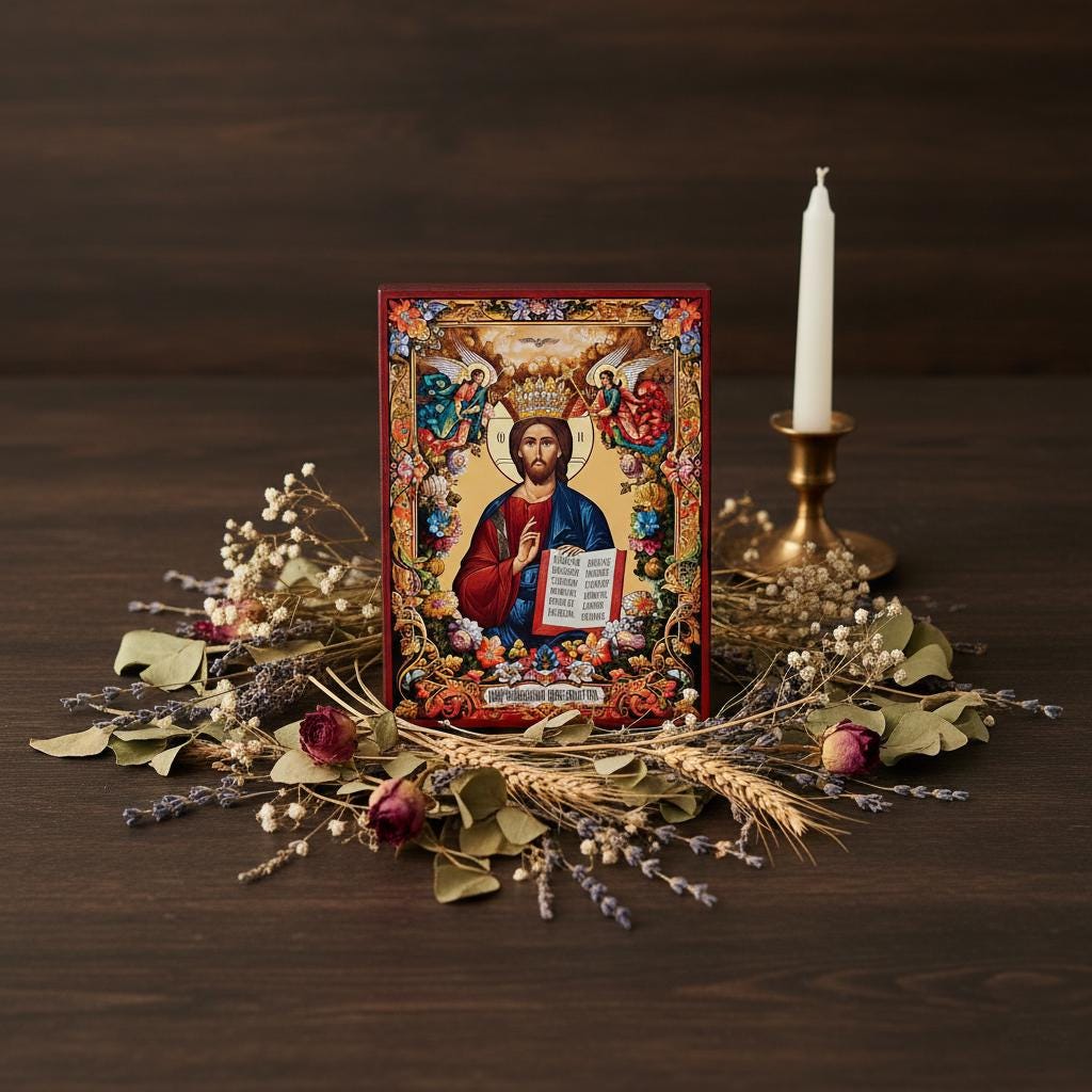 Wood Wedding Icons 7.8x6.1 in, Orthodox Icons, Ever Blooming Flower Icon, Jesus Christ Icon.