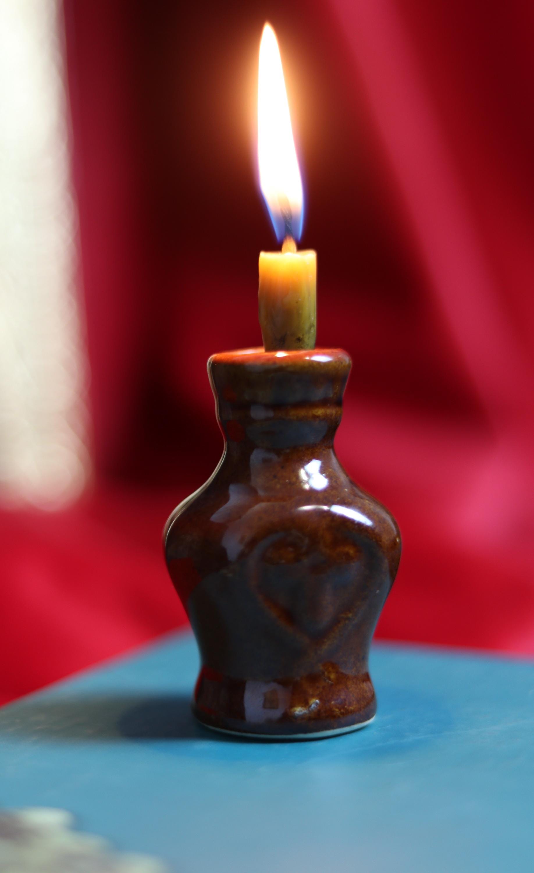 Handmade Ceramic Candle Holder – 7cm Unique Brown Pottery – Rustic Home Decor, Orthodox candlestick, Ceramic candlestick