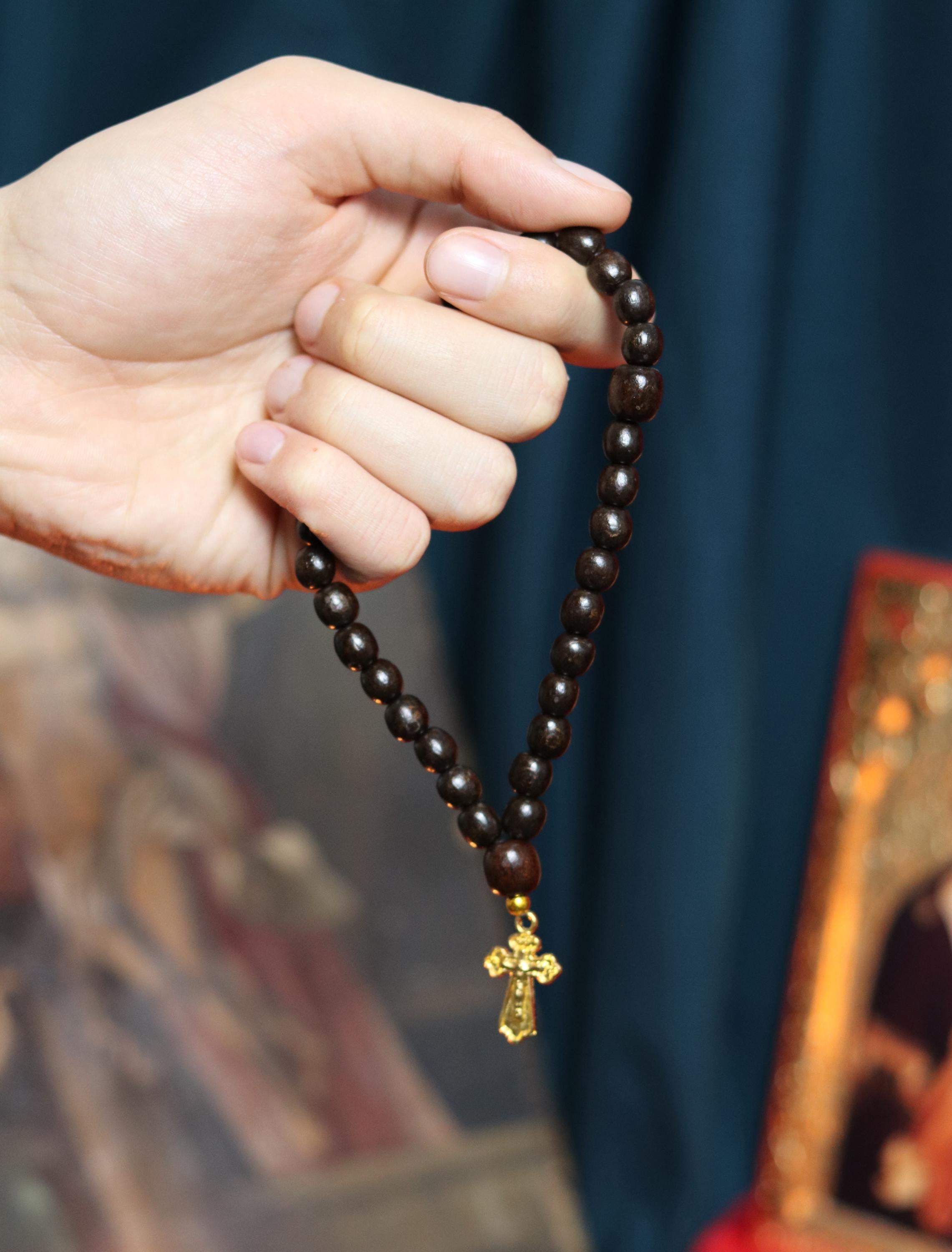 Orthodox Wooden Prayer Beads with Tassel – Handmade Black Wood Orthodox rosaries, Prayer beads, Orthodox prayer rope, Wooden komboskini