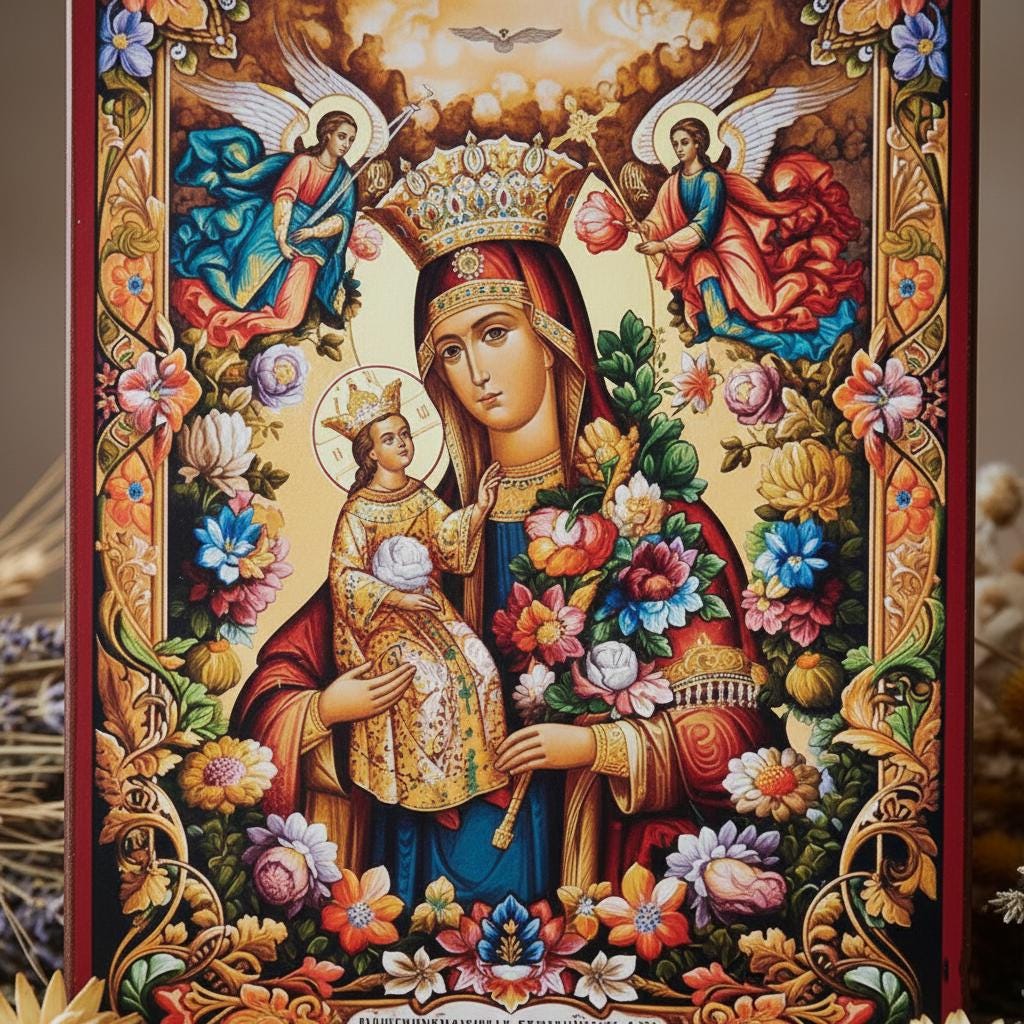 Wood Wedding Icons 7.8x6.1 in, Orthodox Icons, Ever Blooming Flower Icon, Jesus Christ Icon.