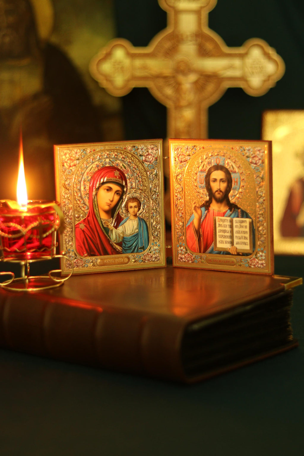 Kazan Mother of God and Savior Diptych Icon Orthodox Folding Icon 4.7in