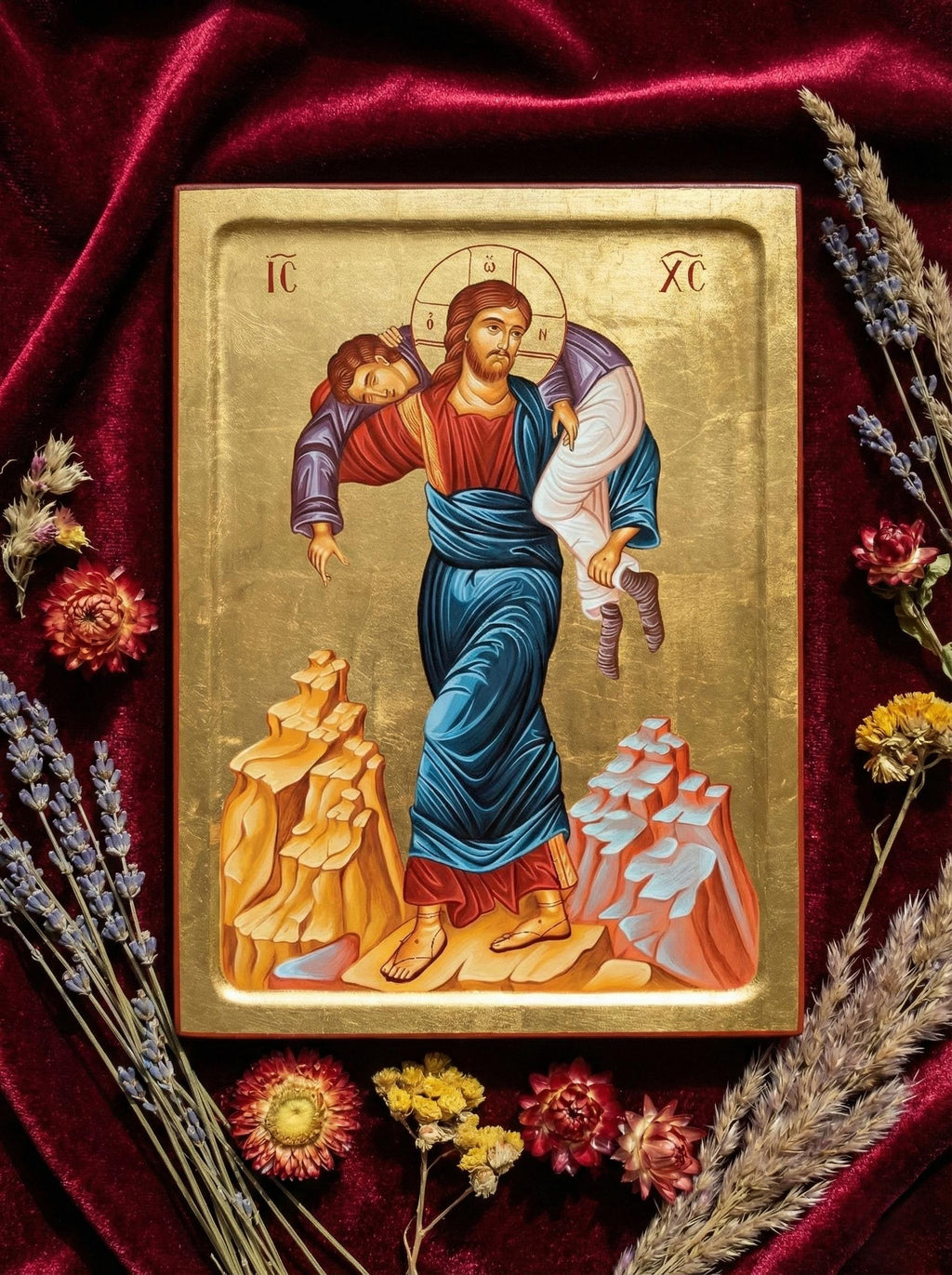 4.7x6.3x0.8 Inches Wooden Orthodox Icon, Jesus Christ Icon, Christ Carrying Man, Religious Wall Art, Christian Decor, Prayer Corner Icon