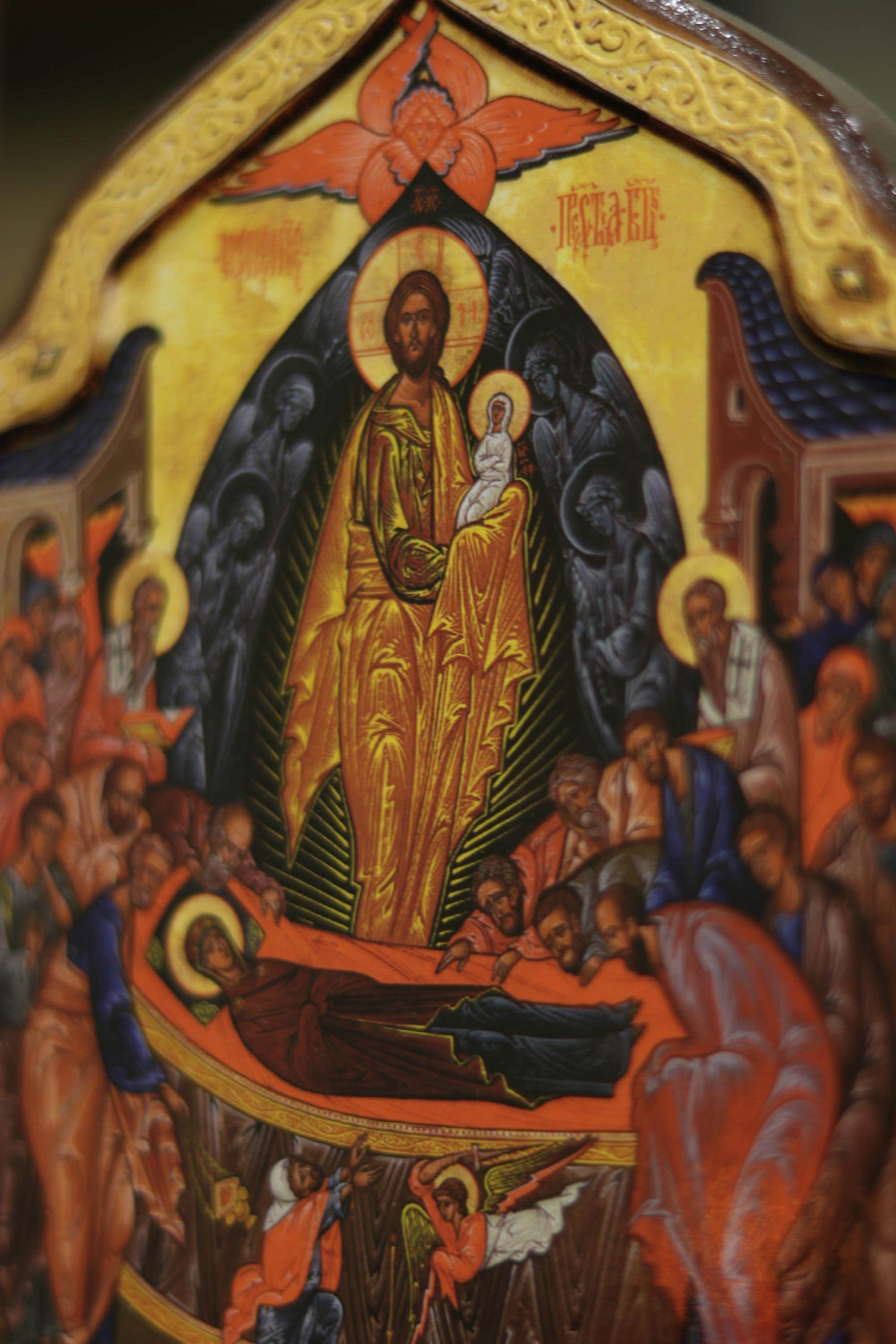 Dormition of the Theotokos Orthodox Wooden Icon 18.5in Assumption of the Virgin Mary Large Christian Wall Icon