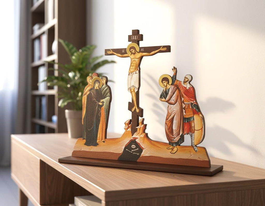 Wooden Golgotha Crucifix 17.7 Inches 1100 Grams, Golgotha Crucifix, Orthodox Crucifix, Jesus Christ Cross, Crucifixion Scene