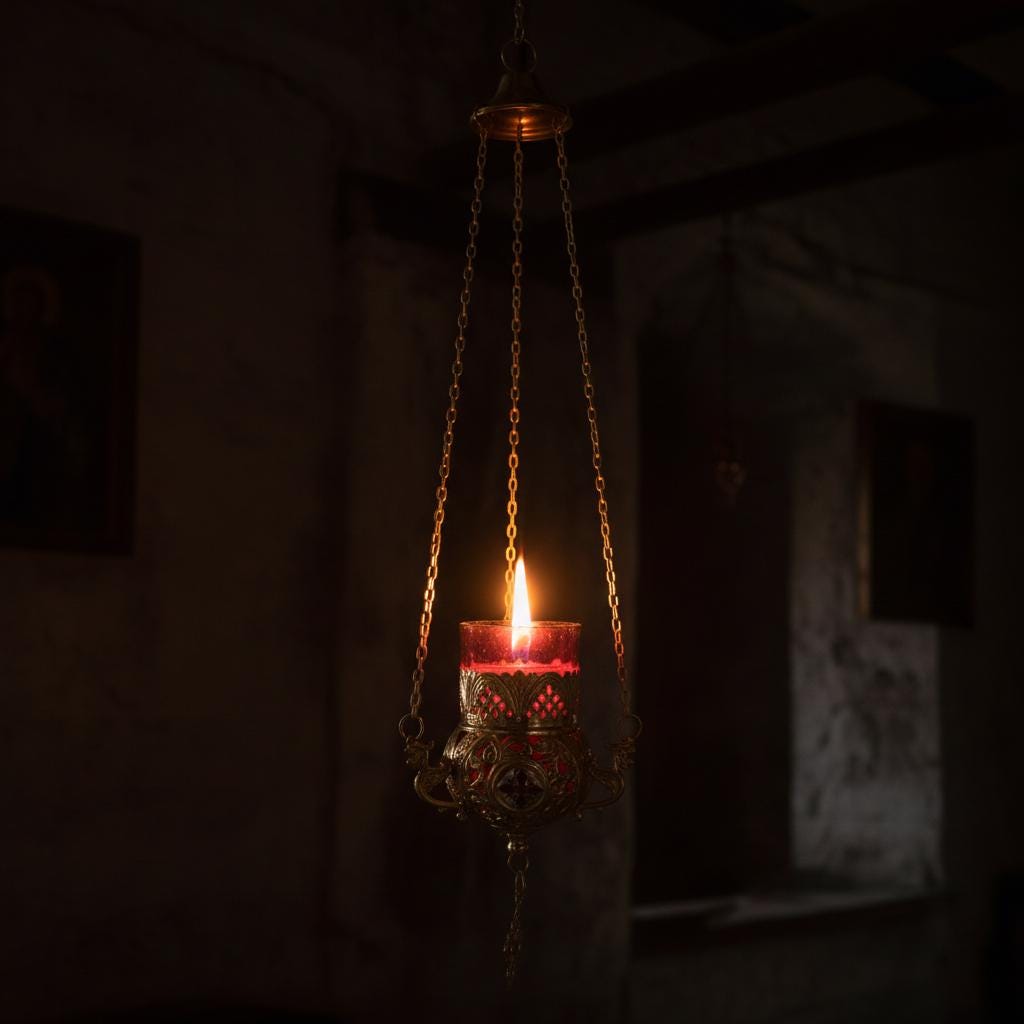 Enamel Hanging Oil Lamp 7.87×3.94 in, Made in Greece, Orthodox Lamp, Icon Lamp, Prayer Light, Church Decor