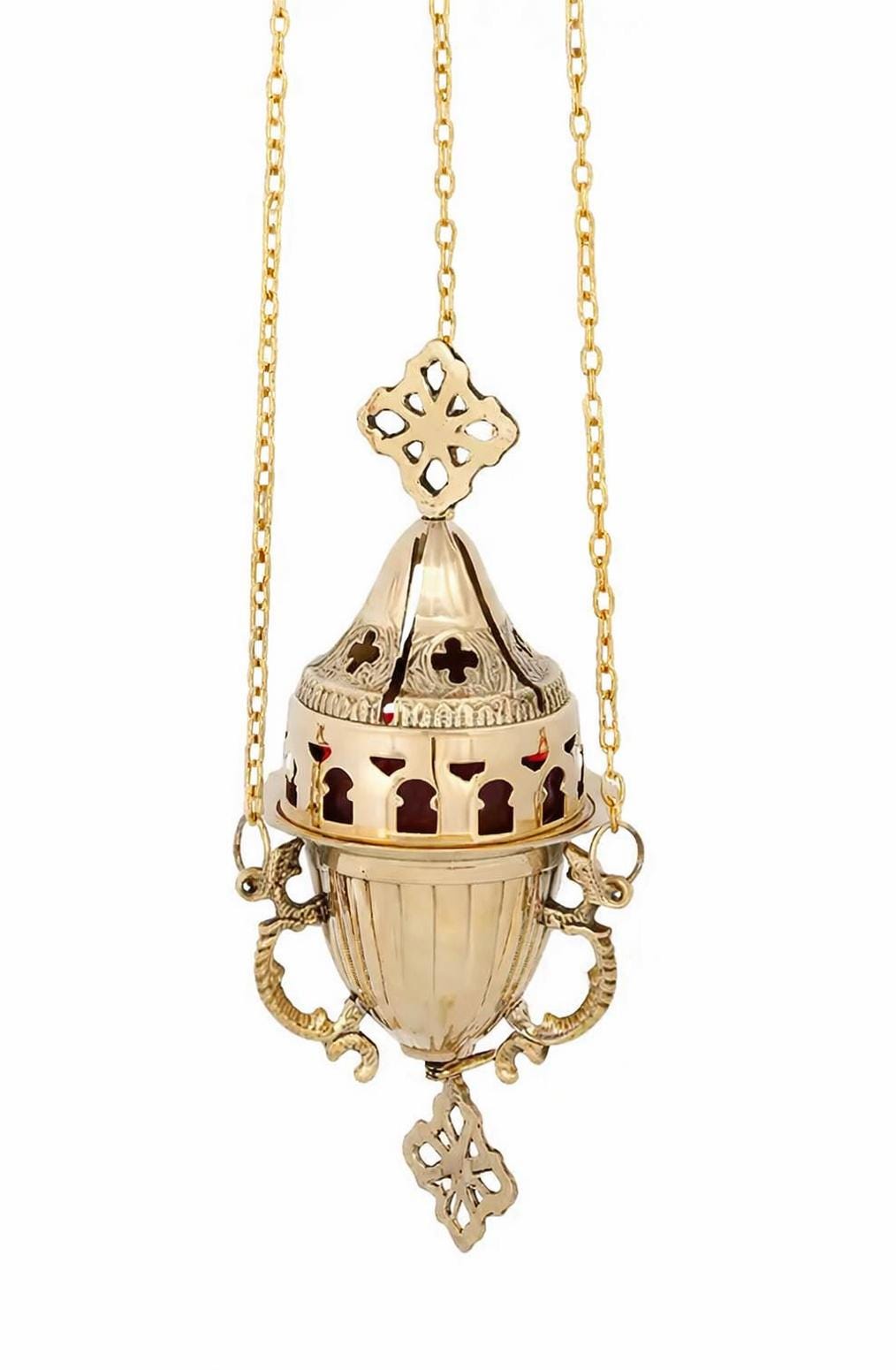 Brass Hanging Vigil Orthodox Oil Lamp 7.1in Church Candle Lamp