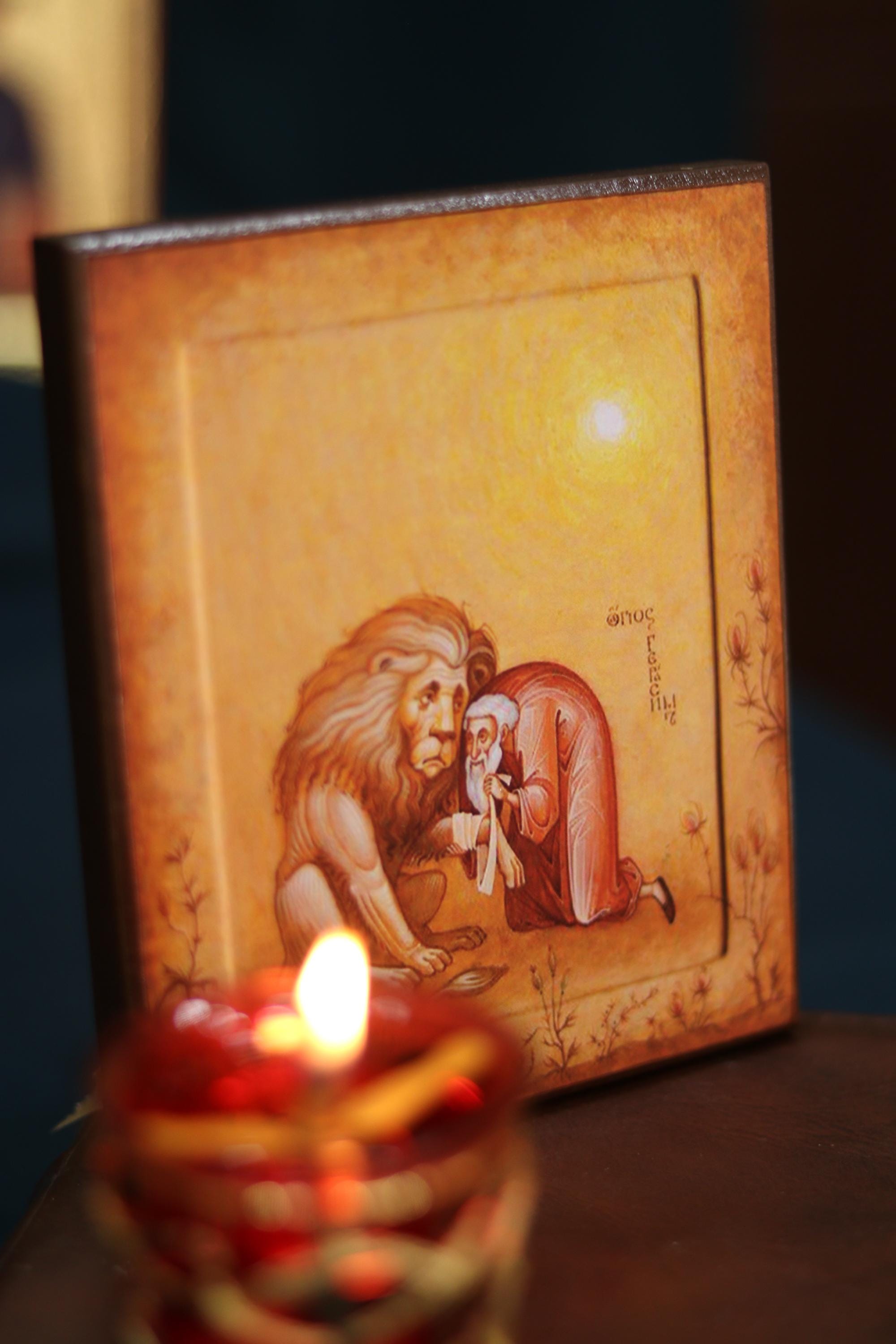 Orthodox Icon St Gerasimus Lion Wooden Icon Religious Gift