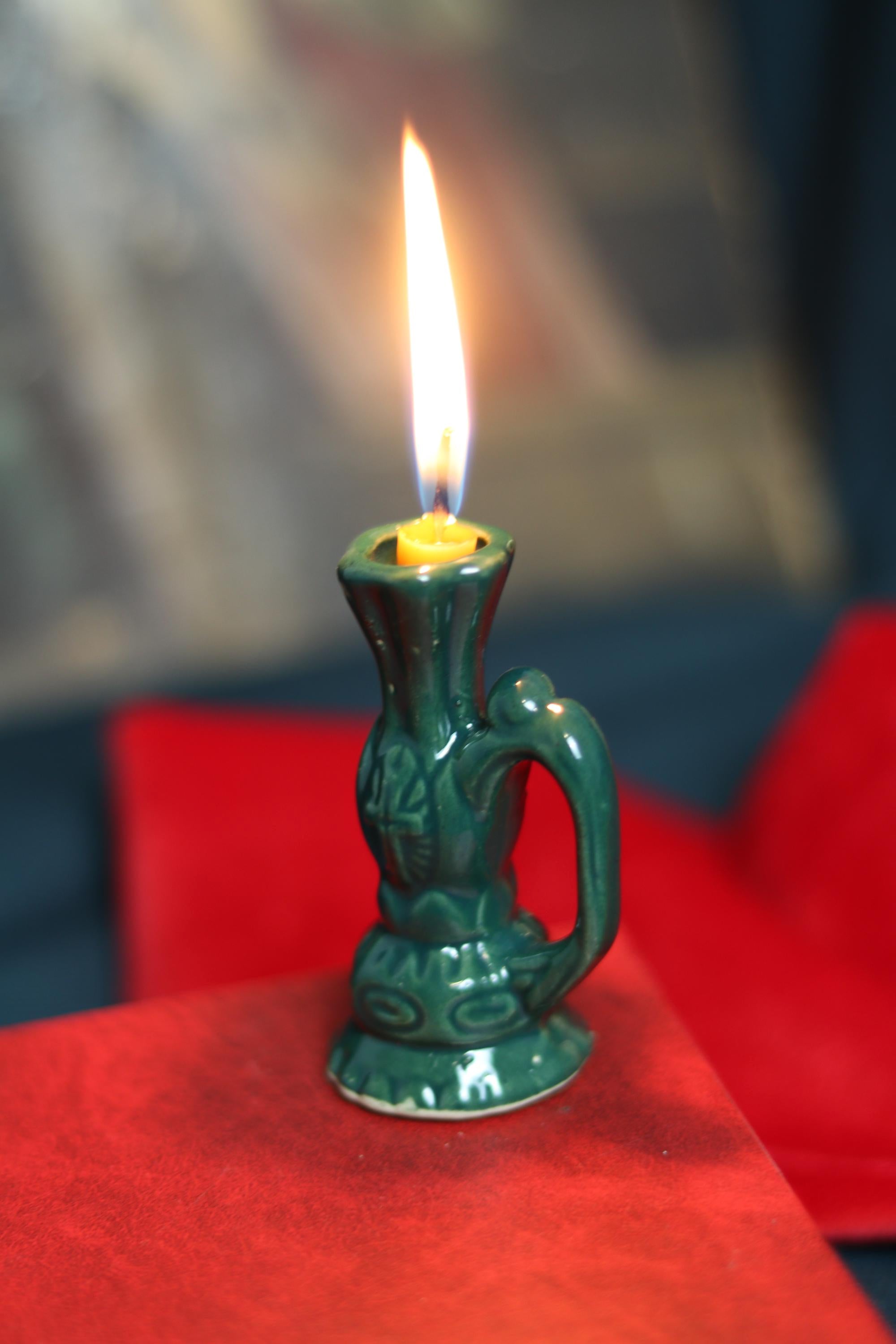 Orthodox Ceramic Candle Holder – Green Glazed 7cm Prayer Corner Candlestick with Cross Relief,  Orthodox candlestick, Ceramic candlestick
