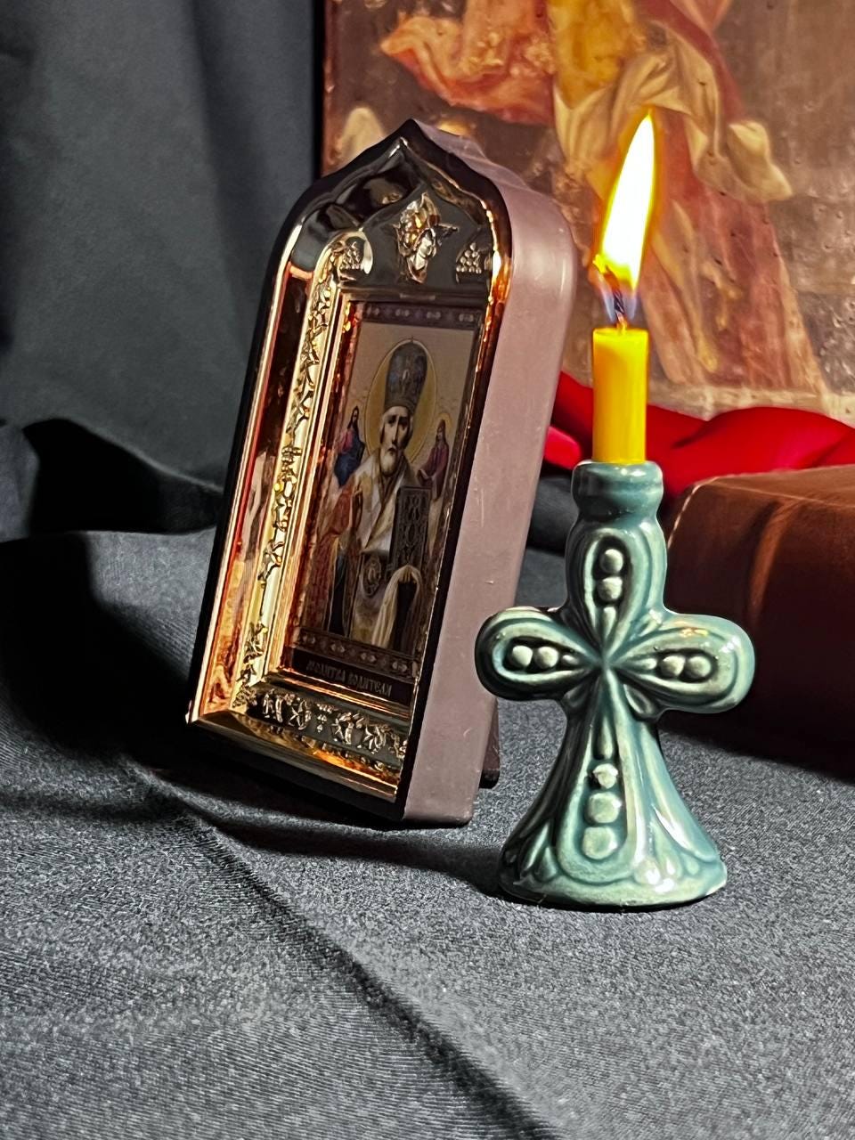 Orthodox candlestick, Ceramic candlestick, Orthodox icon, Orthodox cross, Small candlestick, Retro candlestick, Gift candlestick.