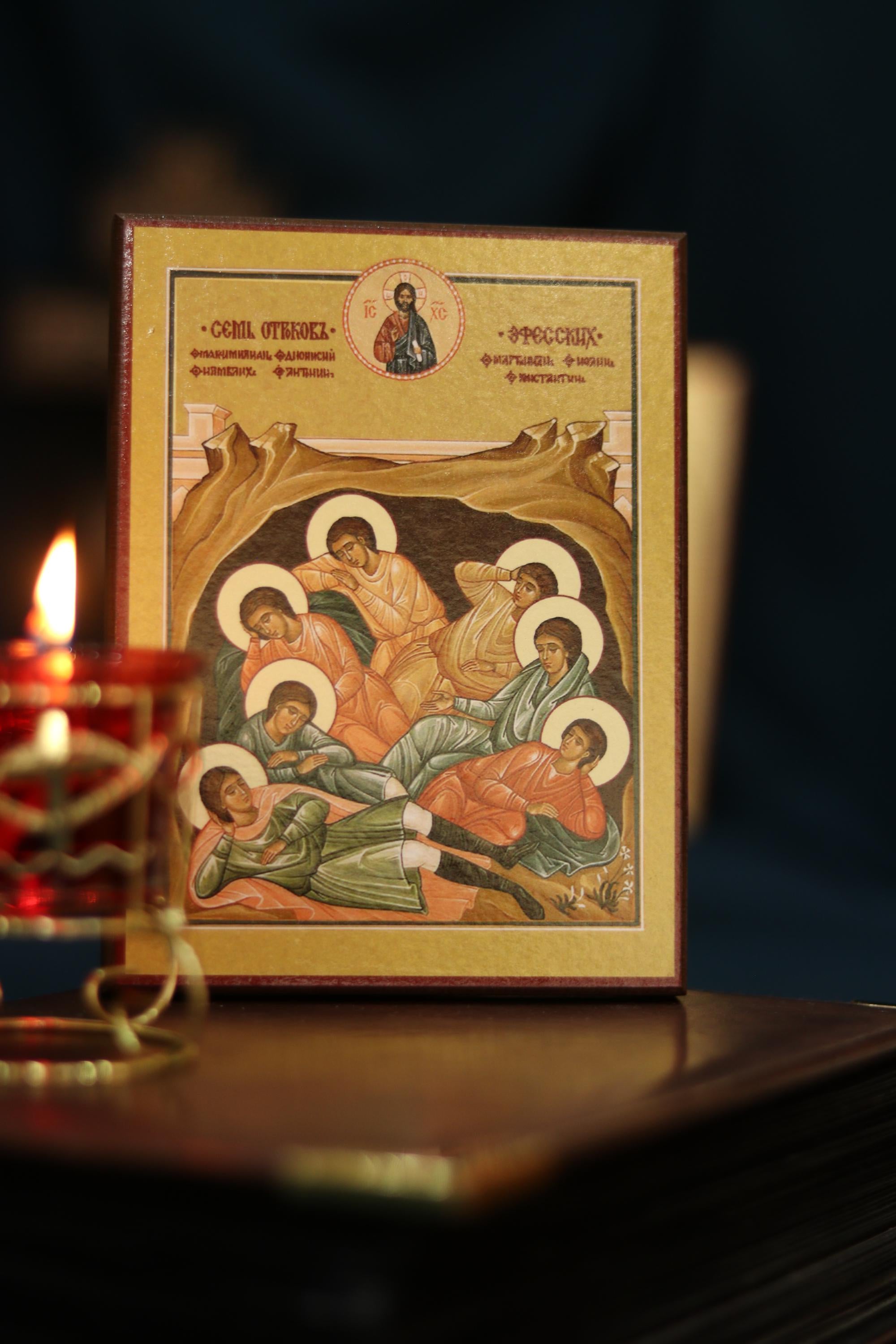 Orthodox Wooden Icon ., Seven Sleepers of Ephesus