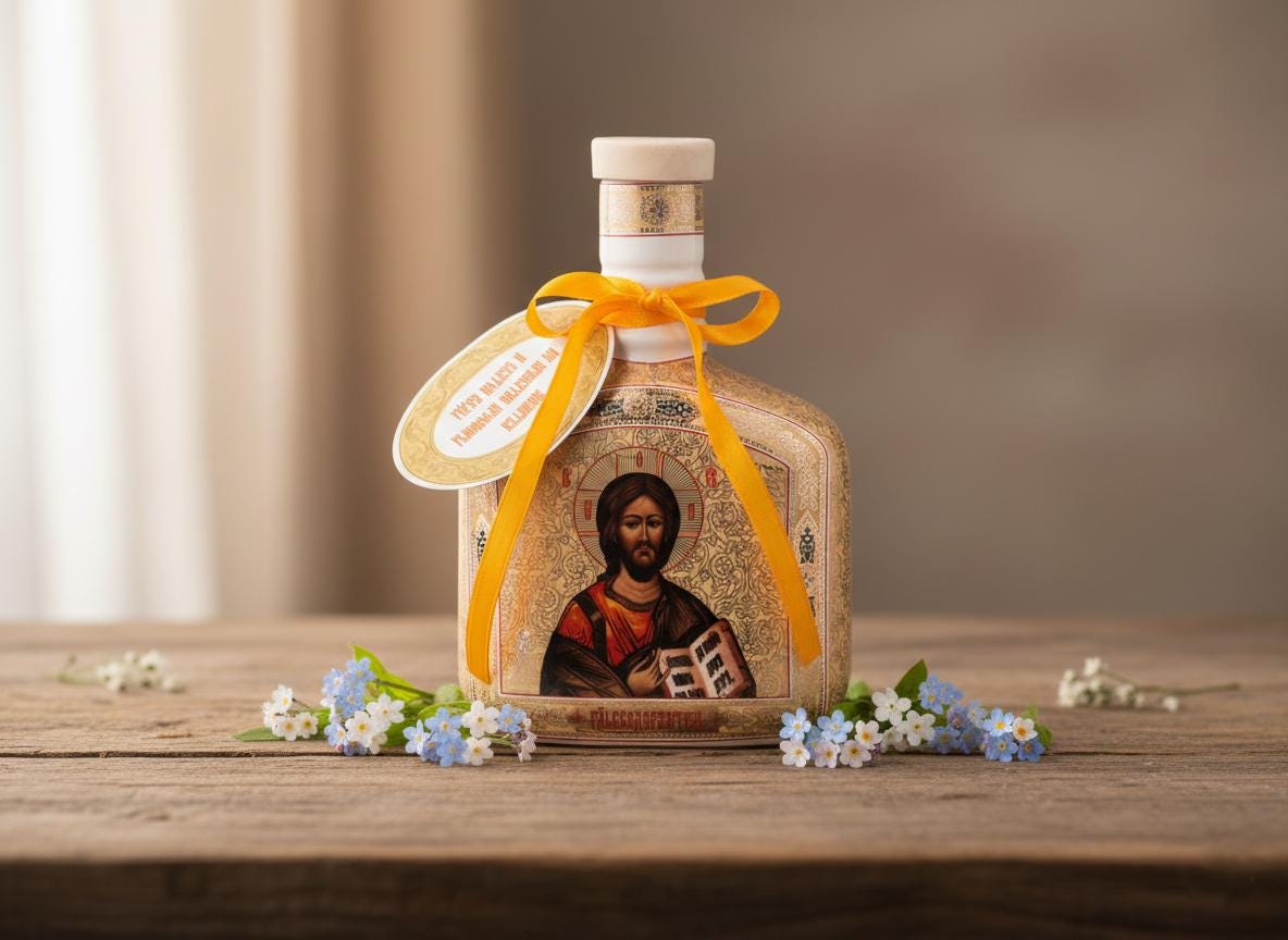 Porcelain Holy Water Container 5.9in, Orthodox Holy Water Bottle, Church Vessel, Prayer Corner Decor, Religious Gift