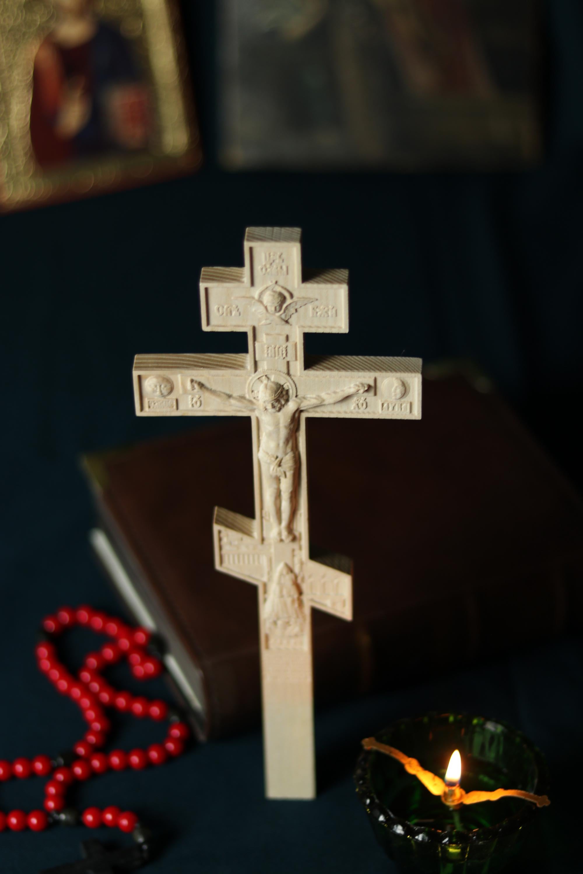 Orthodox Wooden Crucifix, Handcrafted Oak Wood Cross
