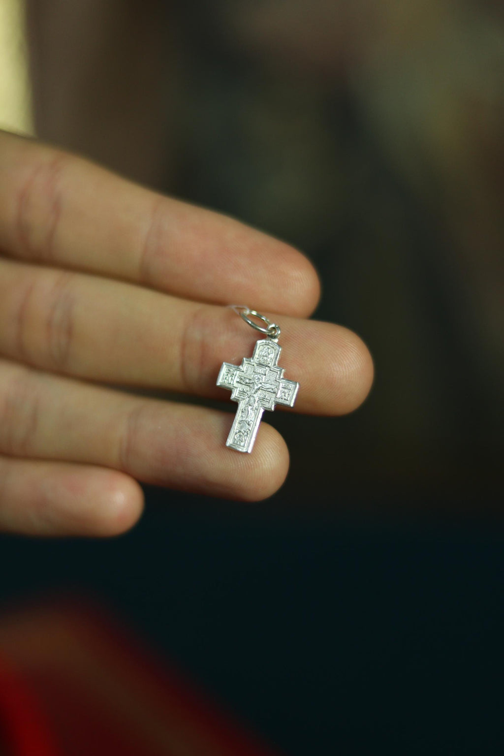 Silver Orthodox Cross Pendant 2.2cm, Sterling Christian Necklace