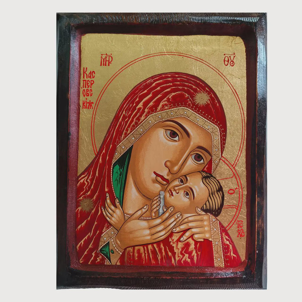 Wooden Cyprus Icon 8.9x11.2 in, Kasperovskaya Mother Of God Icon