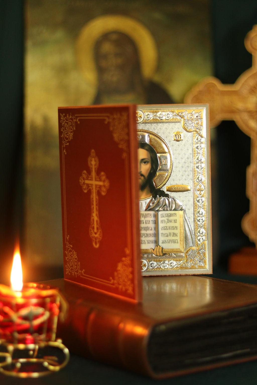 Mother of God Kazan and Savior Diptych Wooden Orthodox Icon 4.7in