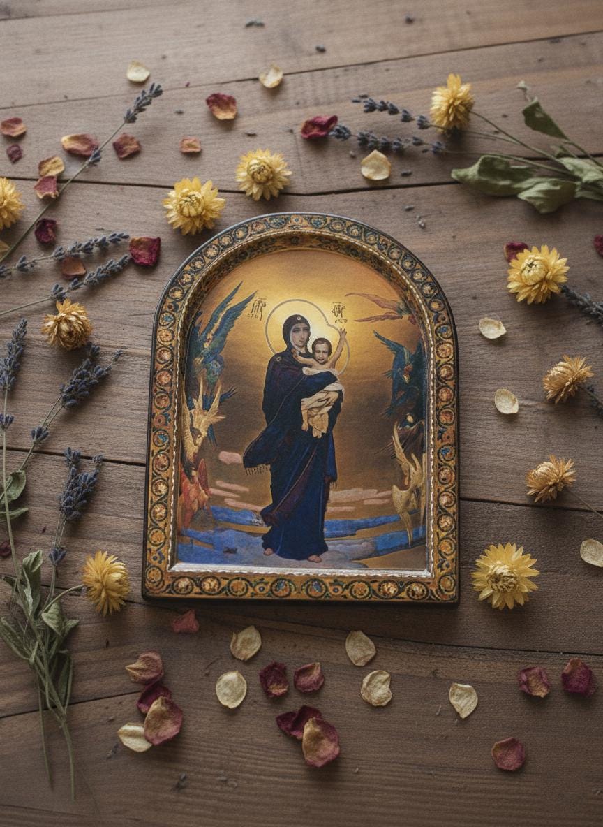 Orthodox Icon "Blessed Heaven" 5.9x7.9", 7.9x11" | Virgin Mary Icon, Wooden Lithography Icon, Christian Gift, Religious Wall Decor
