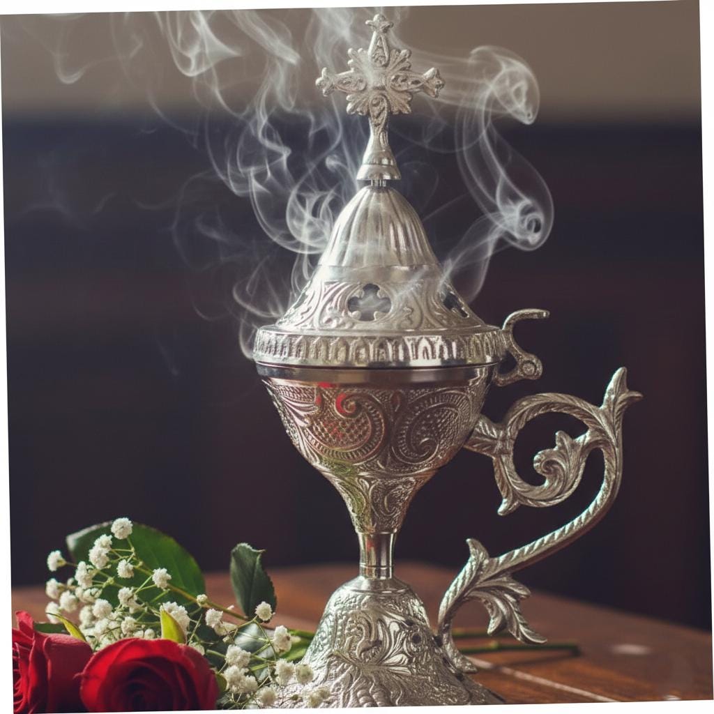 18cm Carved Bronze & Nickel Orthodox Censer, Byzantine Incense Burner, Church Supply, Prayer Corner Decor, Religious Gift
