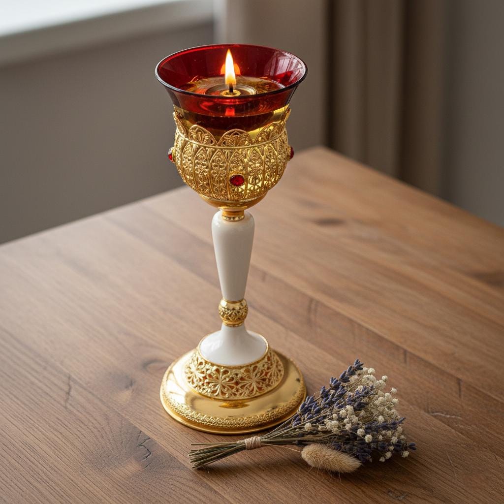 11 Inch Glass And Metal Altar Oil Lamp, Orthodox Lampada, Church Oil Lamp, Icon Lamp, Prayer Corner Lamp, Religious Decor