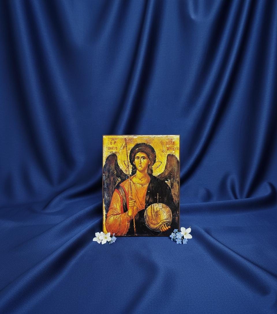 Archangel Michael Icon 16x12 cm, Wooden Icon, Orthodox Icon, Religious Gift, Christian Art, Home Decor, Angel Art