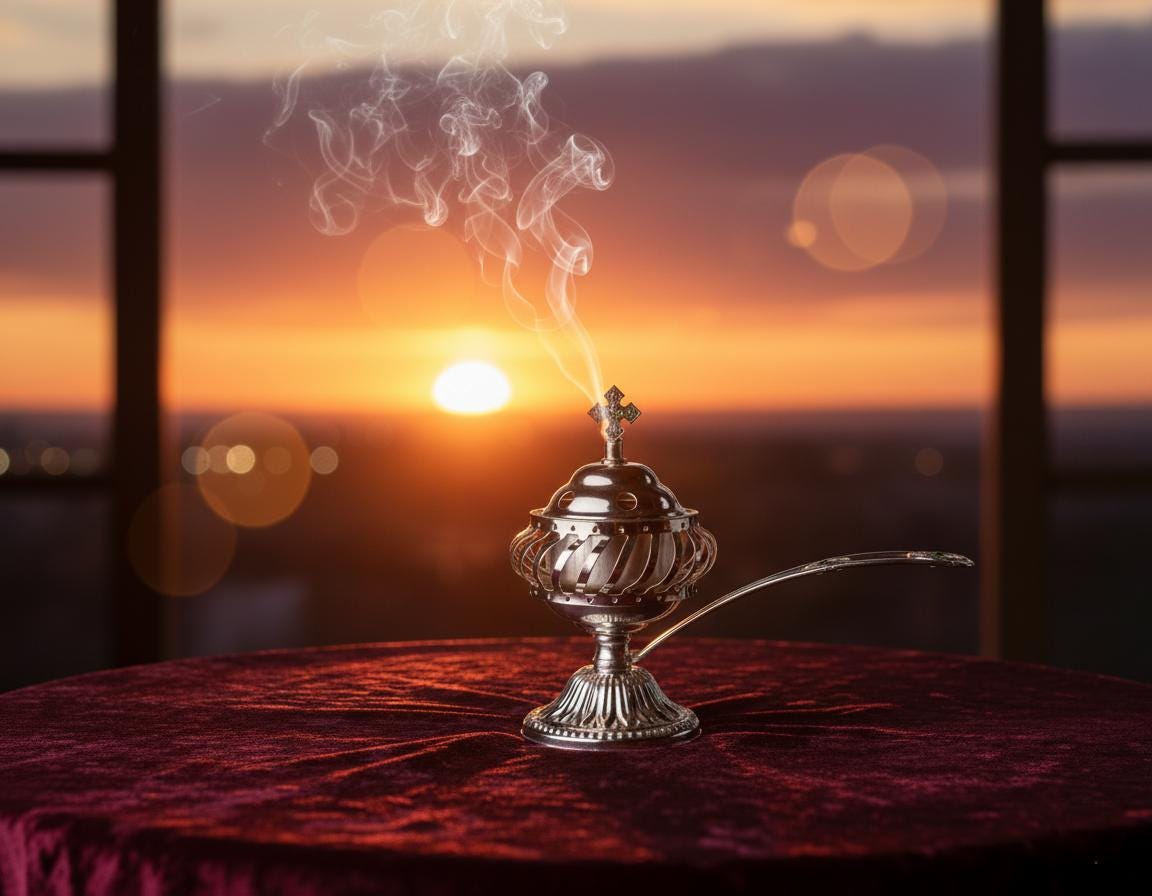 Orthodox Incense Burner Set, Silver Metal Censer 7.4x5.5in, Greek Frankincense, Charcoal Tablets, Christian Prayer Kit, Religious Gift