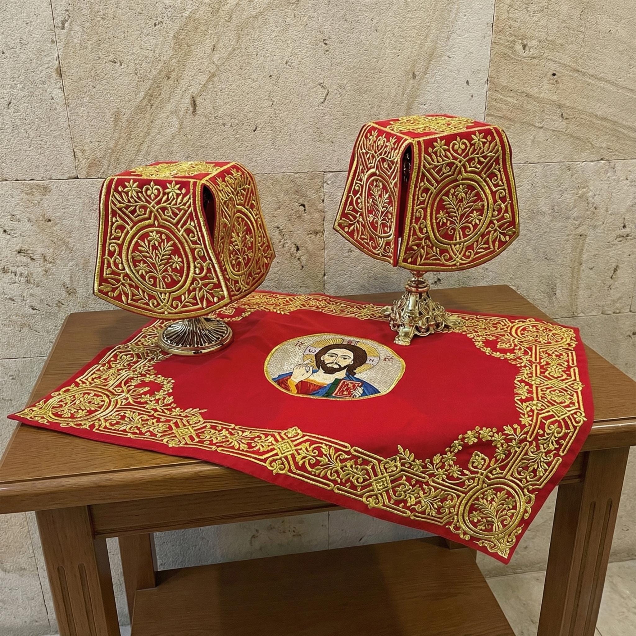 18.9x25.6 In Liturgical Veil Set, Orthodox Church Covers, Savior Icon Embroidery, Altar Veils, Eucharistic Cover