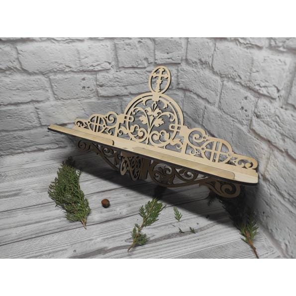 Wooden Icon Shelf 18.9 In, Orthodox Iconostasis Shelf, Prayer Corner, Christian Home Decor