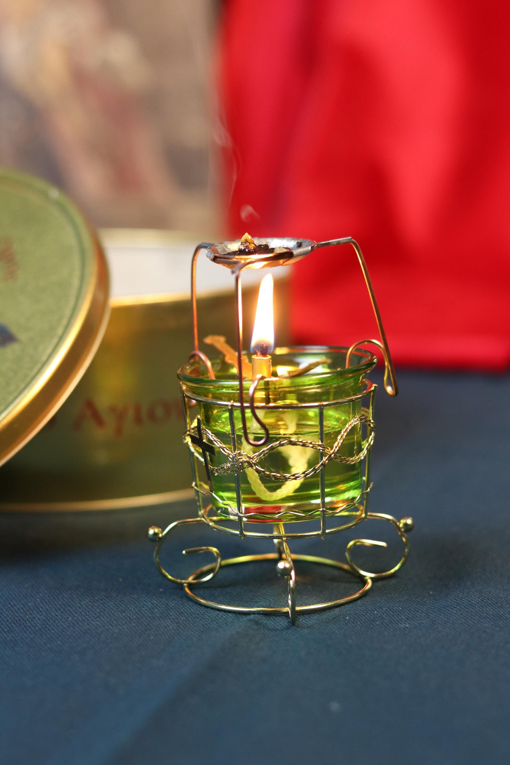 Orthodox Christian Incense Set – Lampada with Burner Attachment & 60g Greek Frankincense – Prayer Kit for Home Altar or Worship