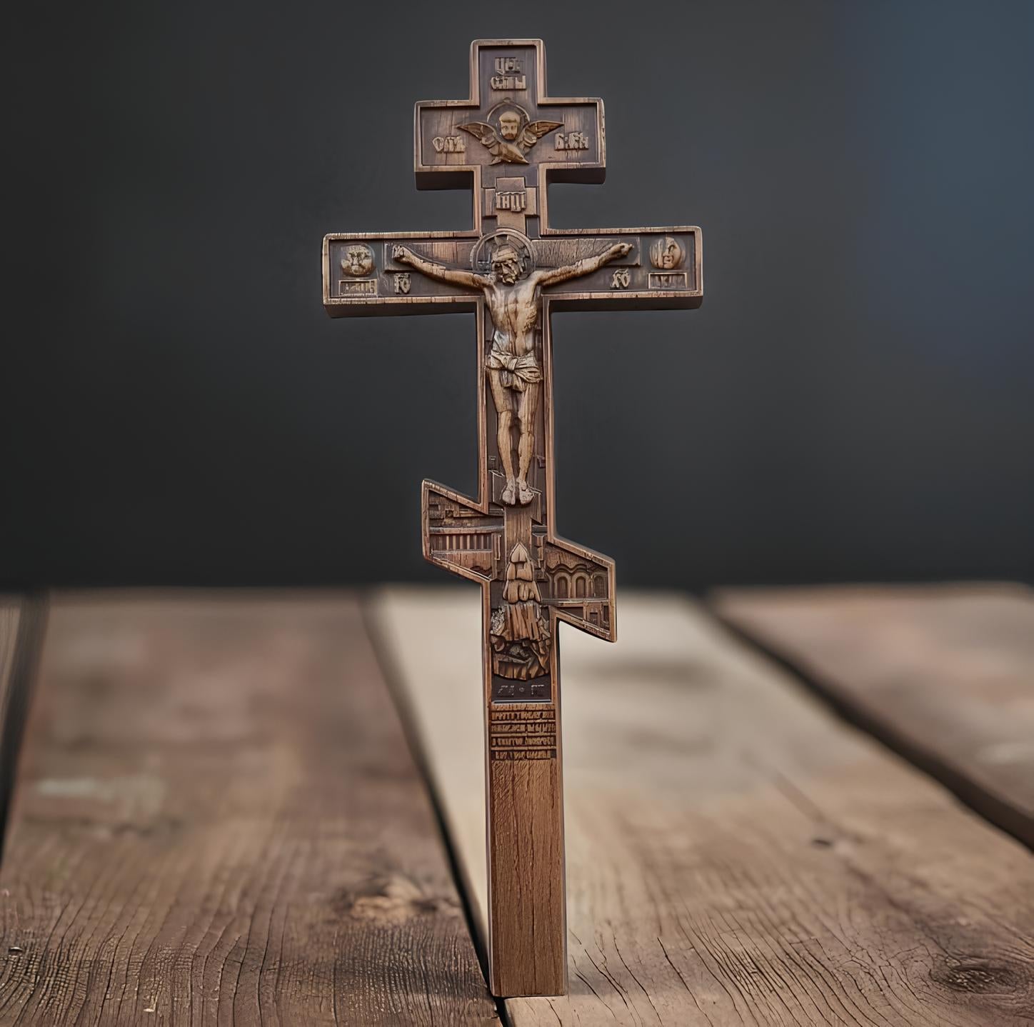 Orthodox Wooden Crucifix, Handcrafted Oak Wood Cross