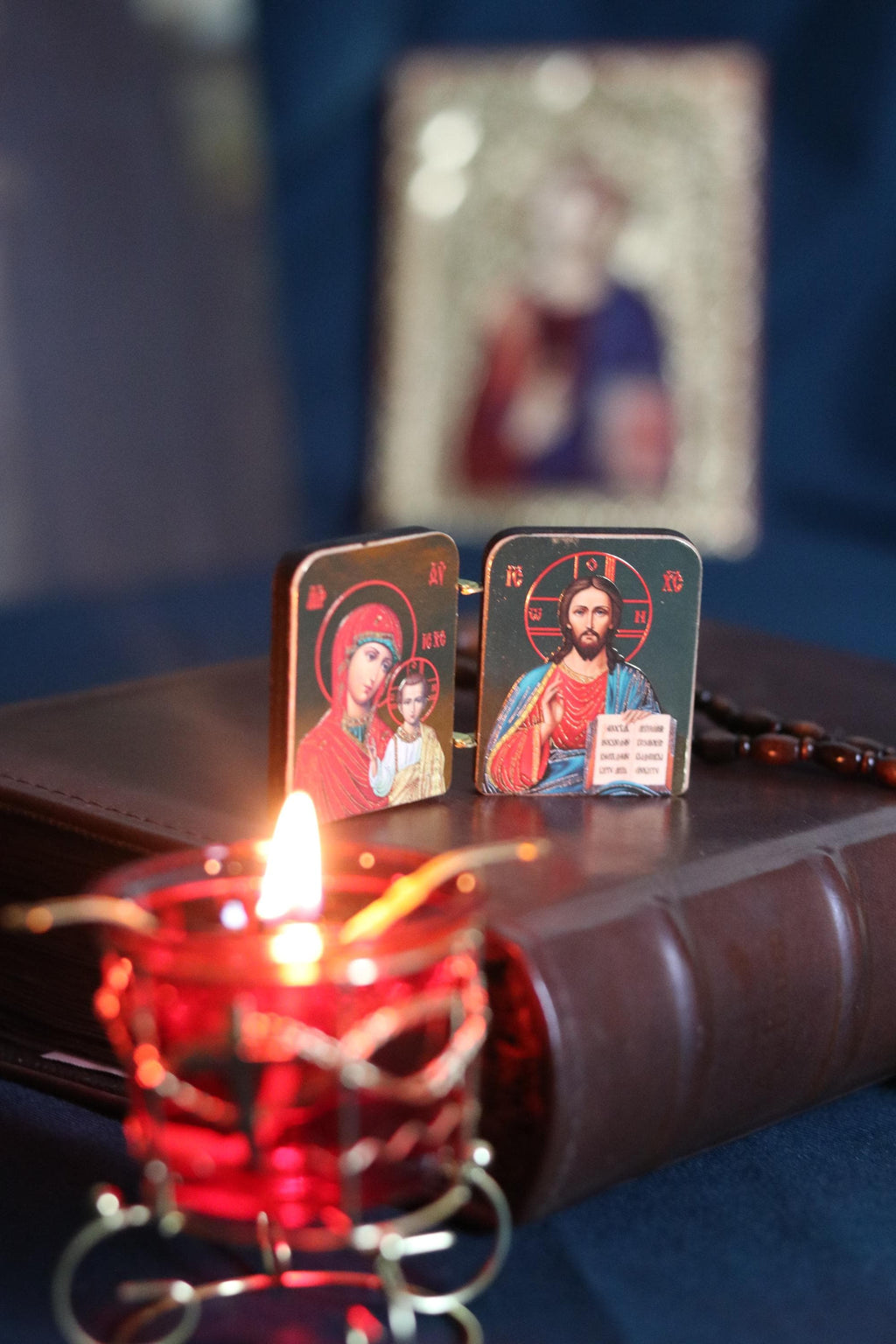 Diptych icon of Jesus Christ and the Mother of God, 2x1.6 in