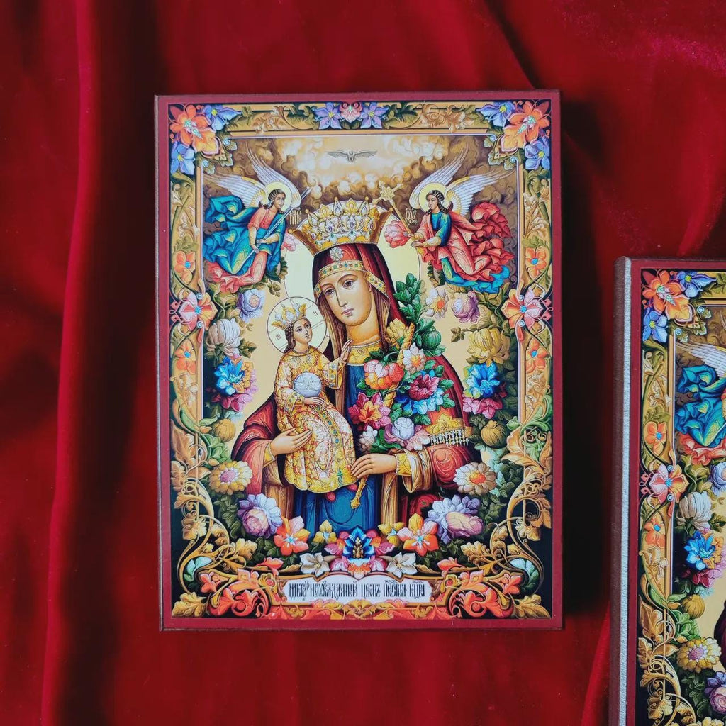 Wood Wedding Icons 7.8x6.1 in, Orthodox Icons, Ever Blooming Flower Icon, Jesus Christ Icon.