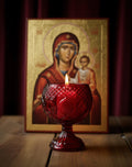 Red Glass Icon Lamp 2.55x3.93 in, Oil Lamp, Retro Lamp, Hanging Oil Lamp, Oil Candle, Vintage Oil Lamp, Orthodox Christian