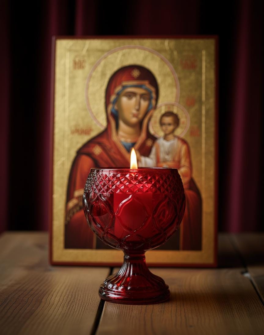 Red Glass Icon Lamp 2.55x3.93 in, Oil Lamp, Retro Lamp, Hanging Oil Lamp, Oil Candle, Vintage Oil Lamp, Orthodox Christian