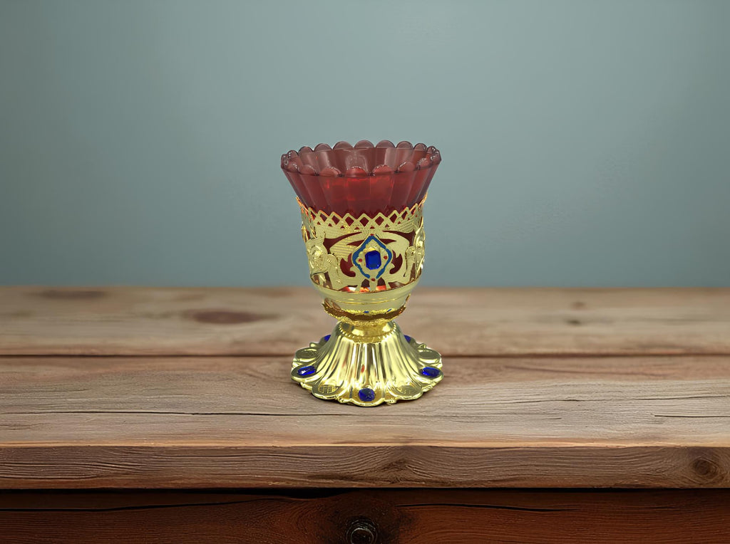 Brass Table Icon Lamp 12cm x 9cm, Orthodox Oil Lamp, Vintage Oil Candle, Retro Icon Lamp, Glass Oil Lamp, Orthodox Christian Prayer Lamp