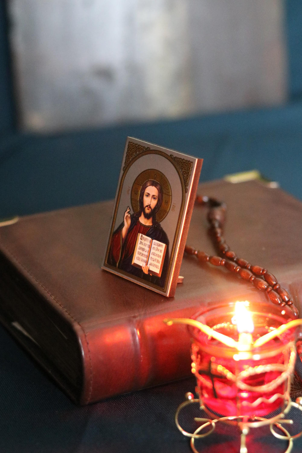 Wooden Orthodox Jesus Icon 3.3in, Christ Pantocrator Icon, Small Prayer Icon