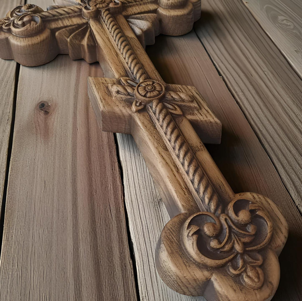 Orthodox Wooden Crucifix, Handcrafted Beech Wood Cross