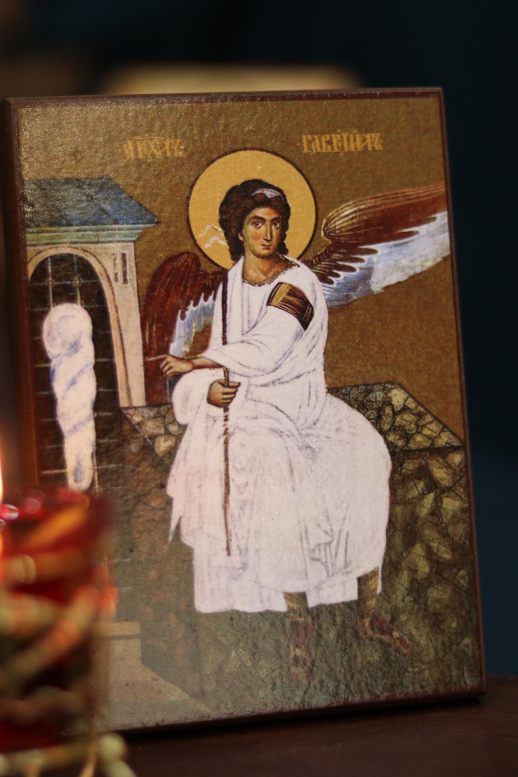 Orthodox Wooden Icon 6.3x4.7 in., Archangel Gabriel Icon, Christian Wall Art