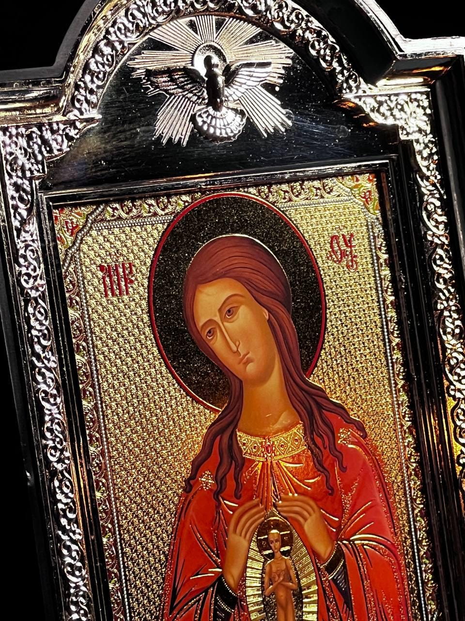 Icon of the Virgin Mary, God's mother, "Helper in Childbirth" icon, Orthodox icon, Orthodox christian, Christianity art, Icon 14x19 cm