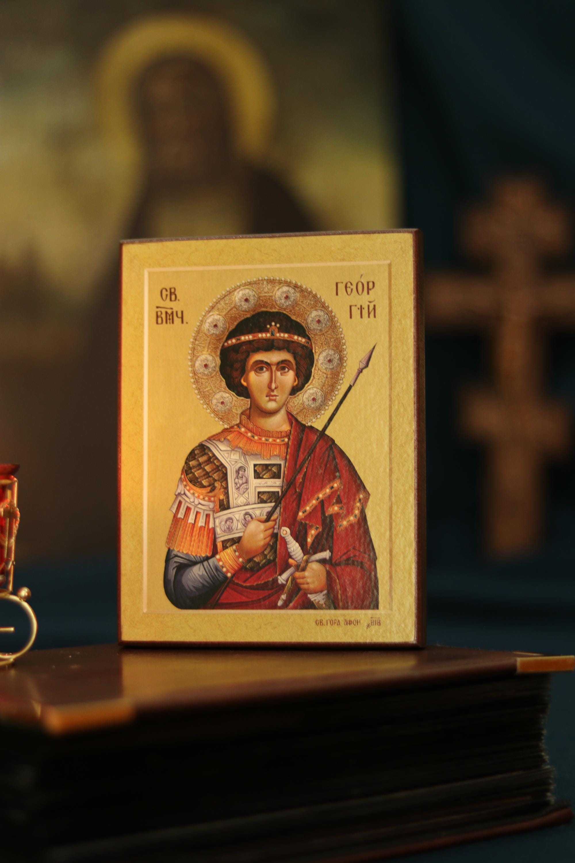 Wooden Orthodox Icon 6.3in, Saint George Icon, Christian Icon, Orthodox Icon