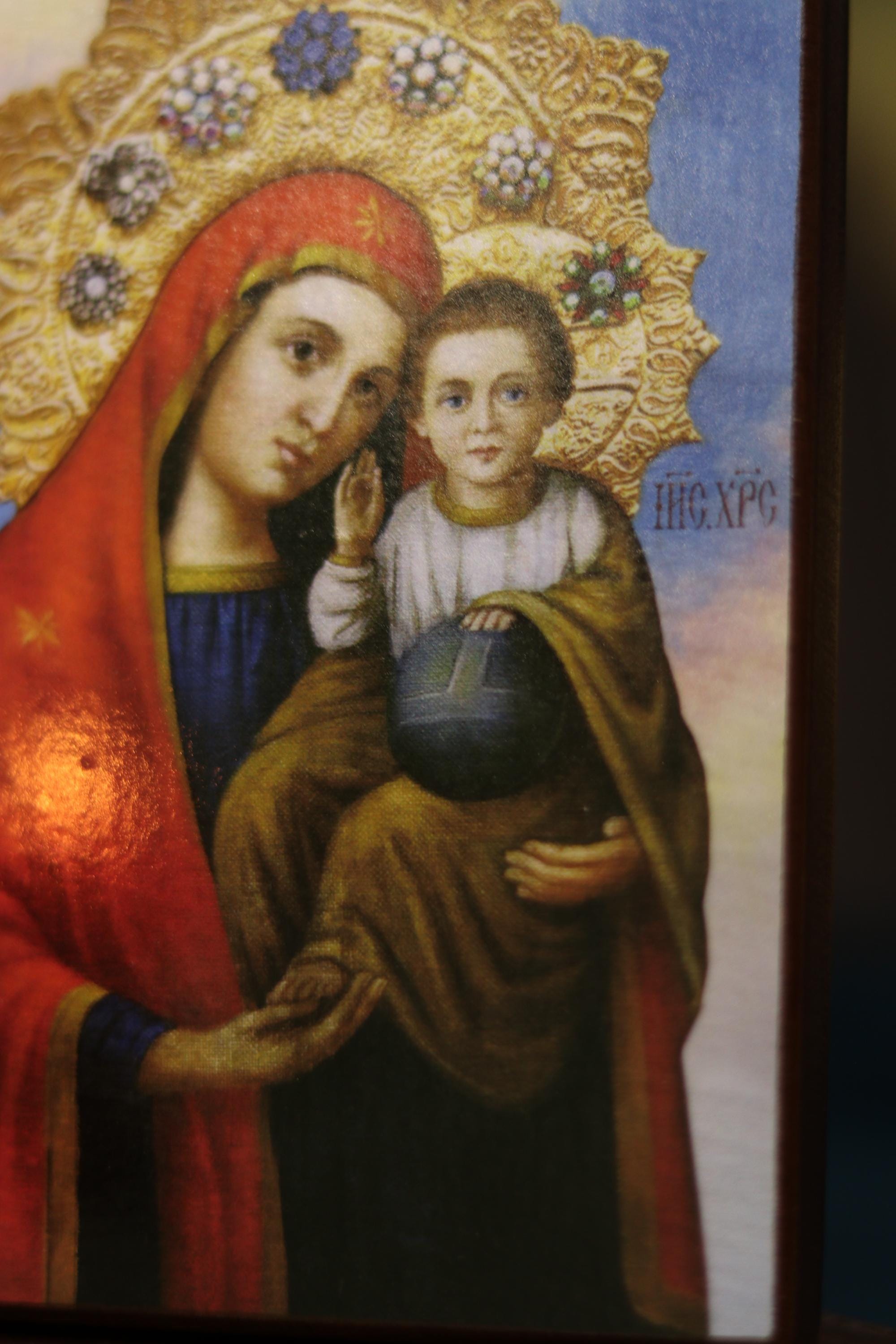 Virgin Mary Icon with Child Wood Orthodox Icon 6.3in Christian Decor Gift