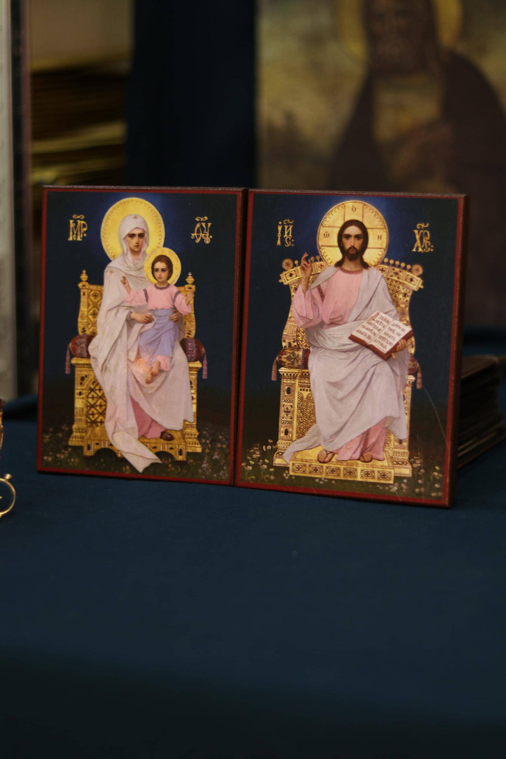 Wedding Icon Set Mother of God Child Wooden Orthodox 7.9x5.9in