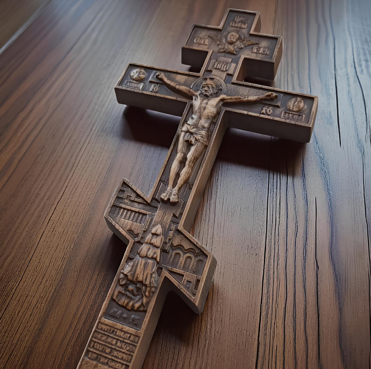 Orthodox Wooden Crucifix, Handcrafted Oak Wood Cross