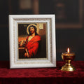 Orthodox Icon Jesus Christ 15x18 cm in White Wooden Kiot 21x24 cm, Hanging Icon, Orthodox Christian Gift, Icon in a Frame