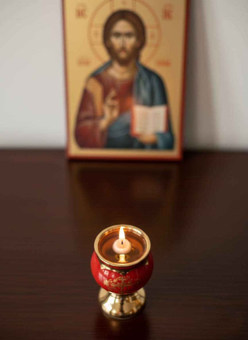 Mini Table Oil Lamp 2.7in Ceramic, Icon Lamp, Orthodox Prayer Lamp, Vintage Oil Candle, Retro Oil Lamp, Religious Gift, Home Altar
