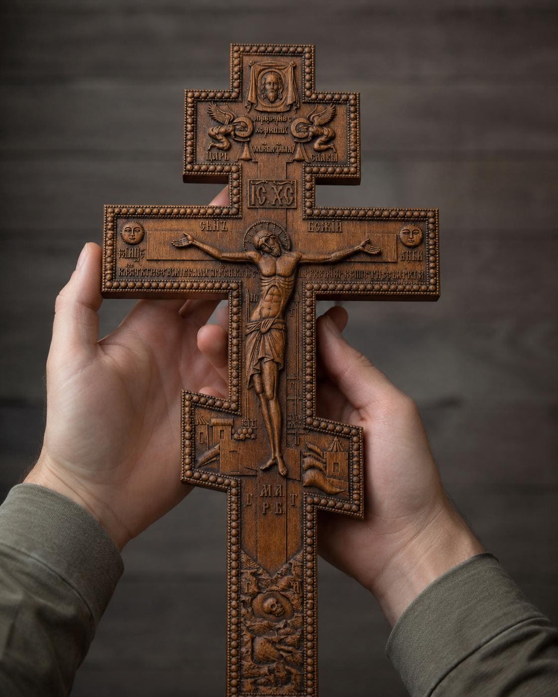 Wooden Orthodox Crucifix Wall Cross 7.9-19.7in Jesus Christ Wall Decor