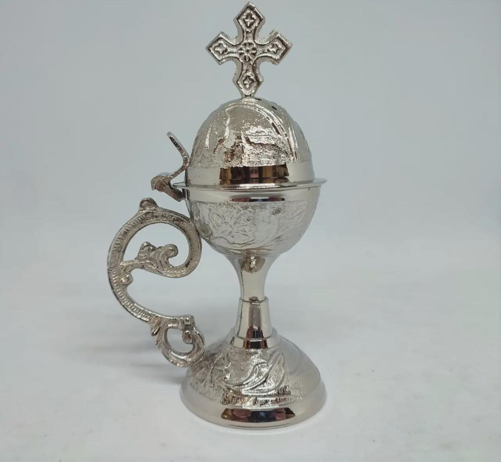 Orthodox Prayer Set: 5.5 in × 3.1 inch gold metal censer, 50 grams of incense, 6 charcoal tablets.